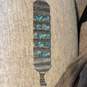 Brighton Silver Bracelet with Turquoise and Blue Stones.
